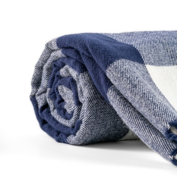 Mellowdy Buffalo Plaid Check Throw Blanket with Fringes Navy Blue,50x60 inches - Picture 2 of 6